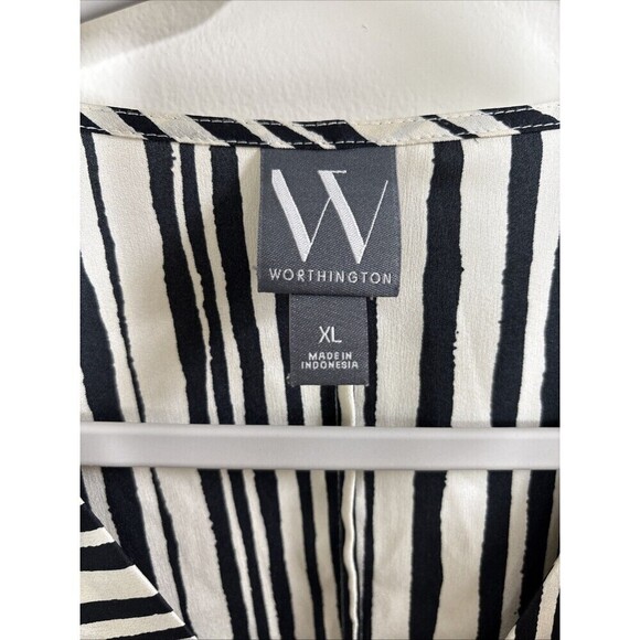 Worthington Black & Cream Soft Cross Front Long Sleeves Career Blouse XL - Picture 7 of 9